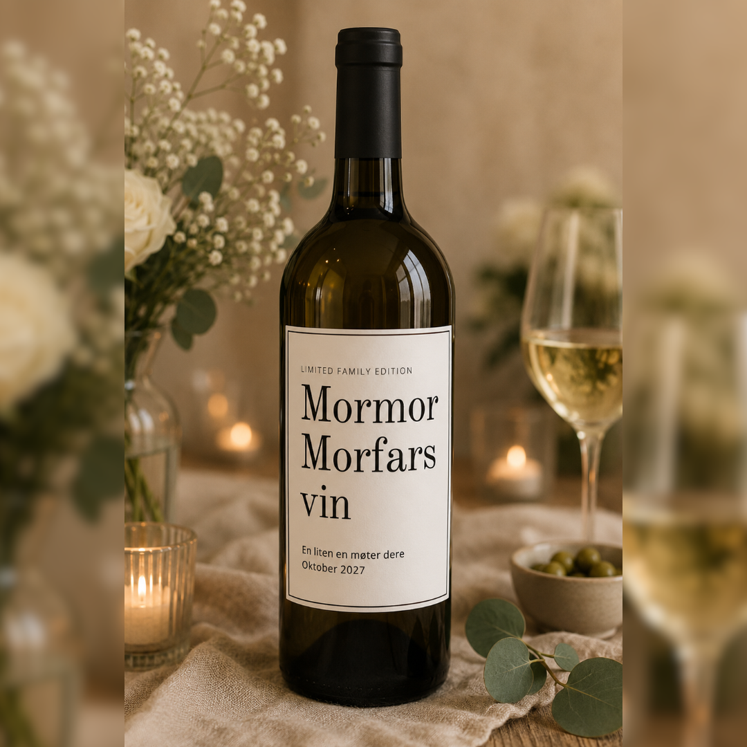 Mormor & Morfars vin | Personlig vineetikett til graviditet