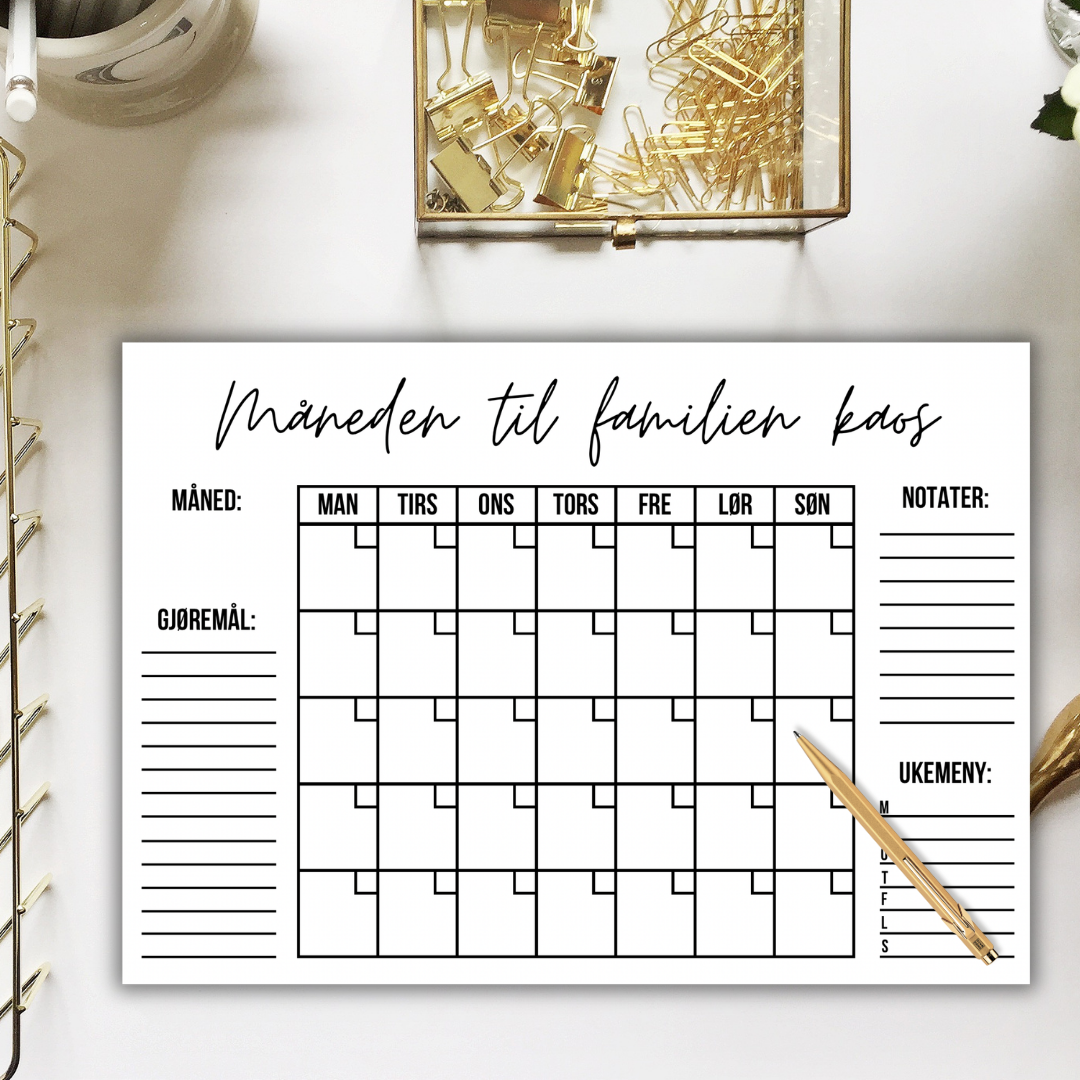 Minimalistisk Månedsplan for travle hjem