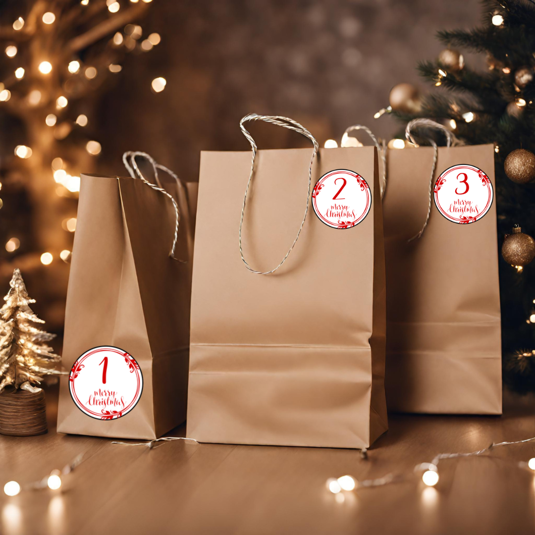 Adventskalender etiketter hvit/rød