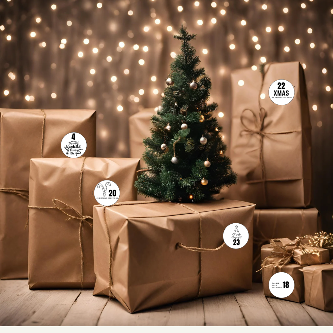 Adventskalender etiketter hvit