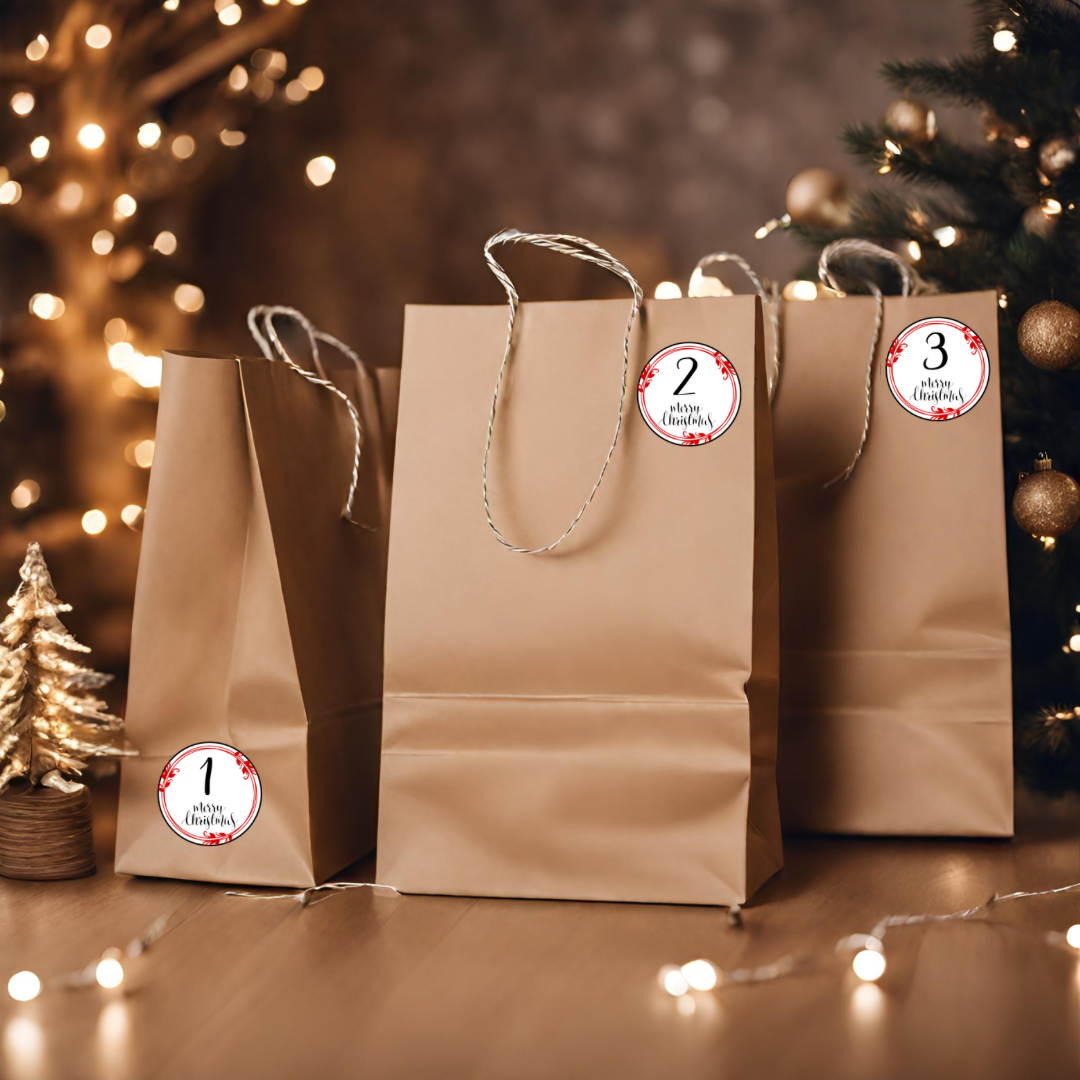 Adventskalender etiketter sort/rød