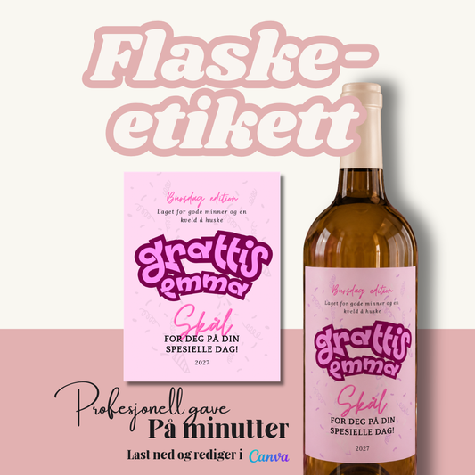 Personlig Vineetikett til Bursdag | Redigerbar Canva-mal