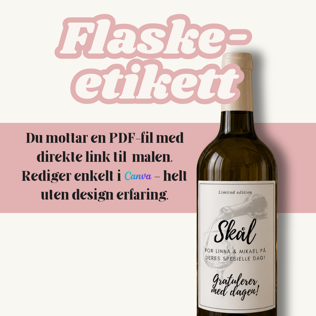 Personlig Vineetikett til jubileum, bryllup, fest | Redigerbar Canvamal