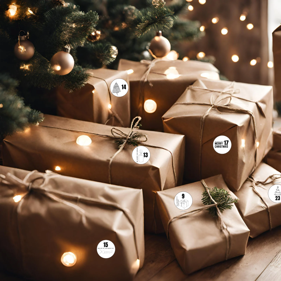 Adventskalender etiketter hvit