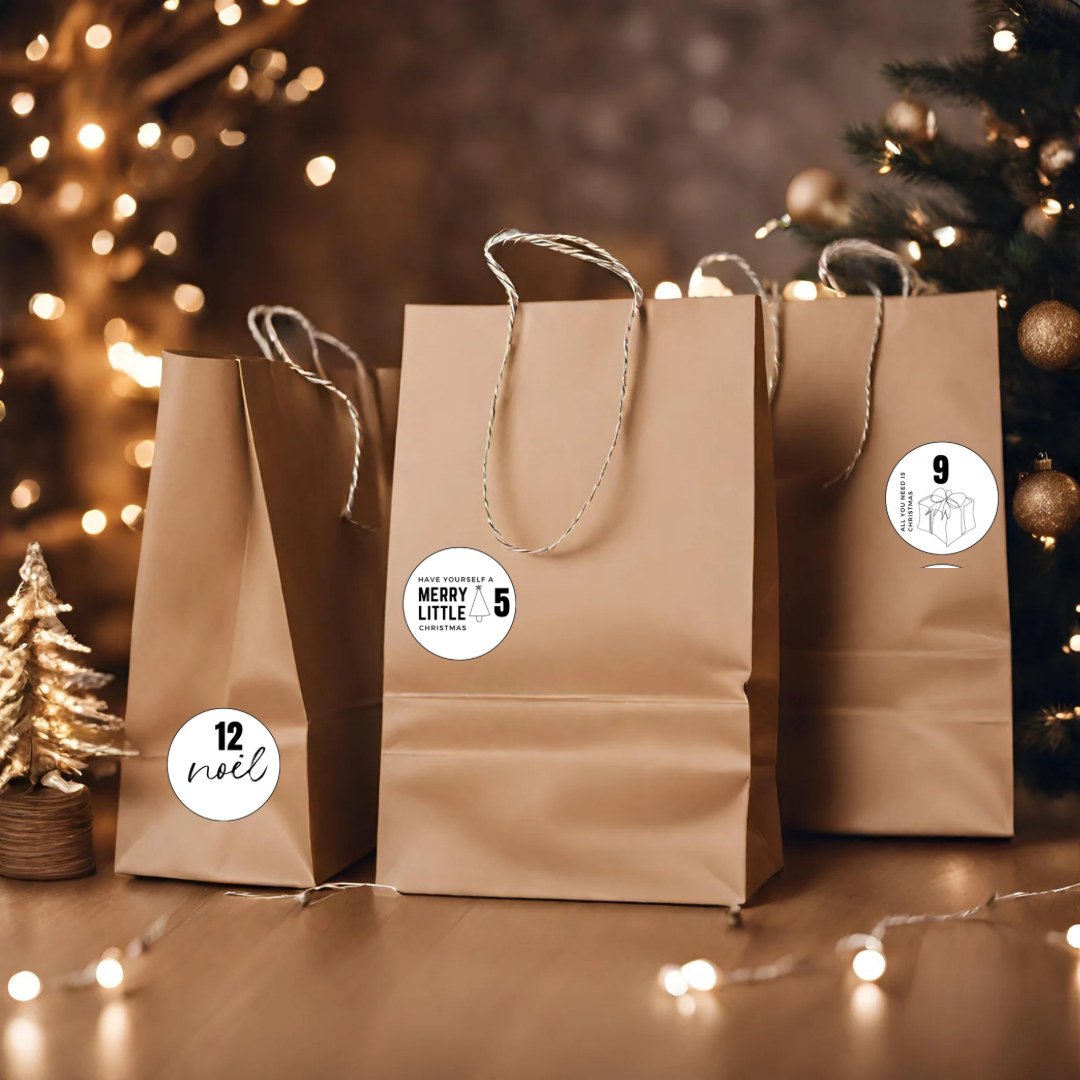 Adventskalender etiketter hvit