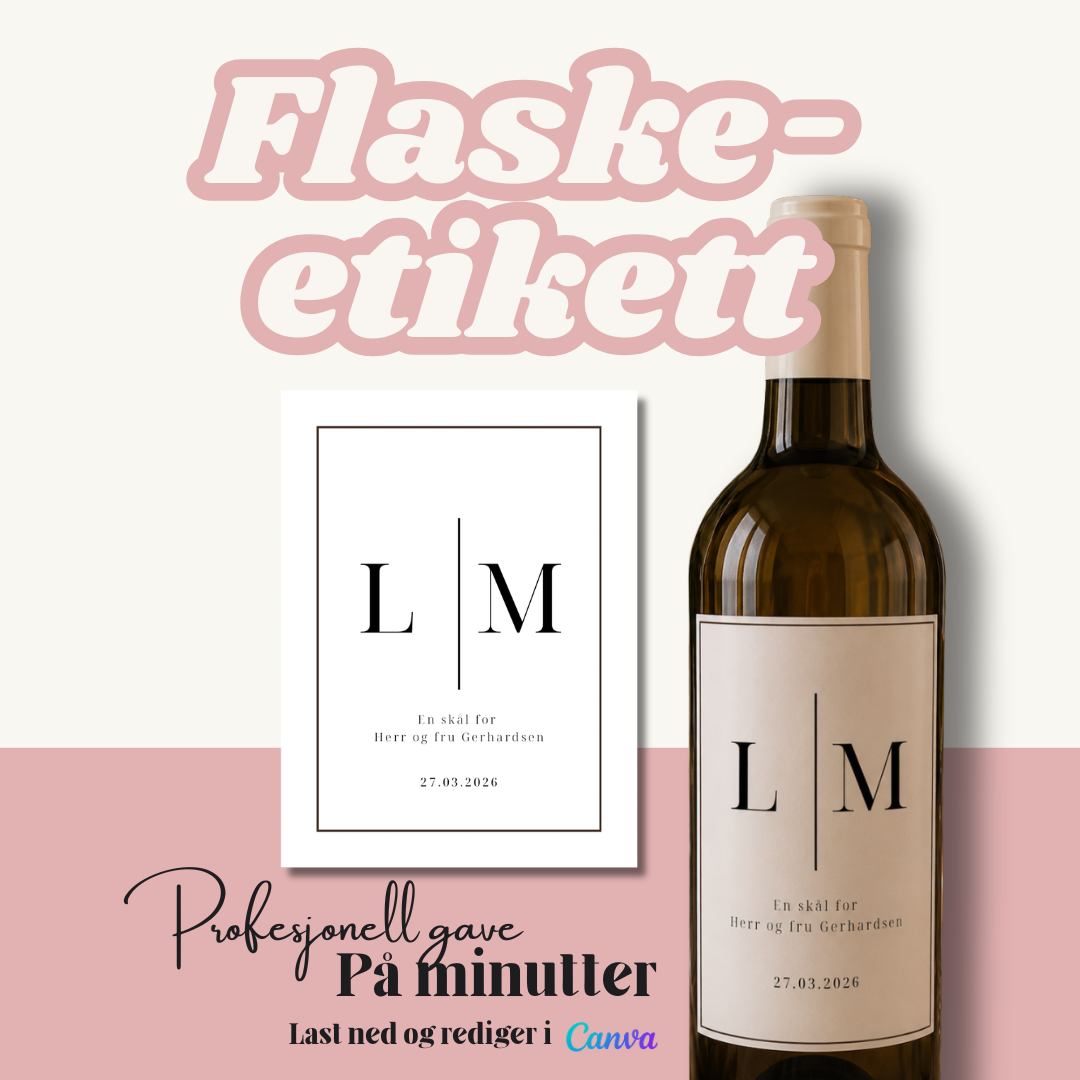 Personlig Vineetikett til Bryllup | Redigerbar Canva-mal