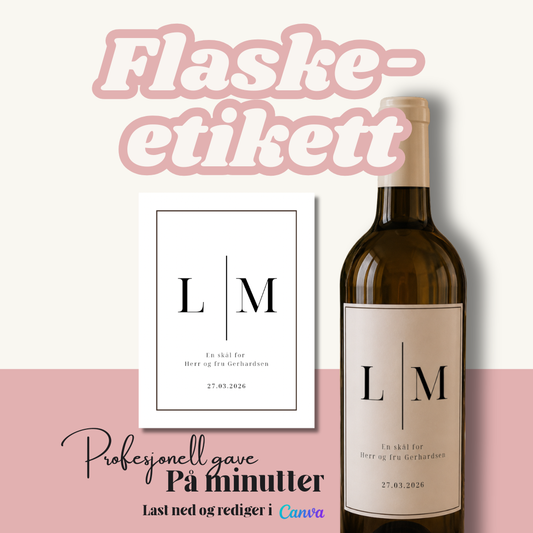 Personlig Vineetikett til Bryllup | Redigerbar Canva-mal