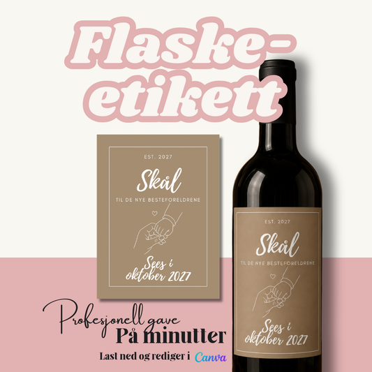 Graviditetannonsering beige | Personlig vineetikett til graviditet