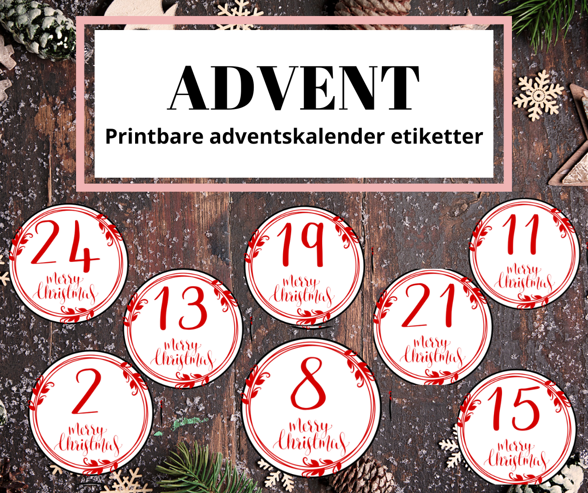 Adventskalender etiketter hvit/rød