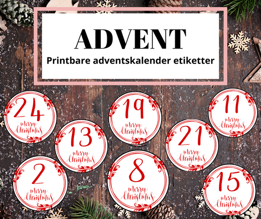 Adventskalender etiketter hvit/rød