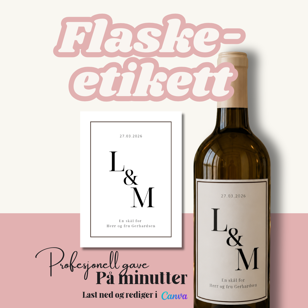 Personlig Vineetikett til Bryllup og bryllupsgave | Redigerbar Canva-mal