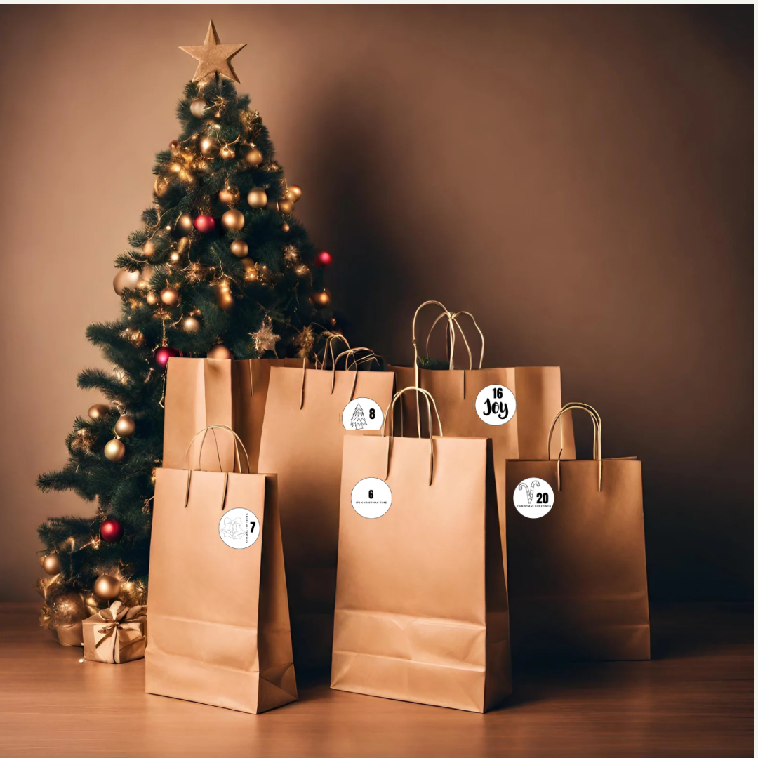 Adventskalender etiketter hvit