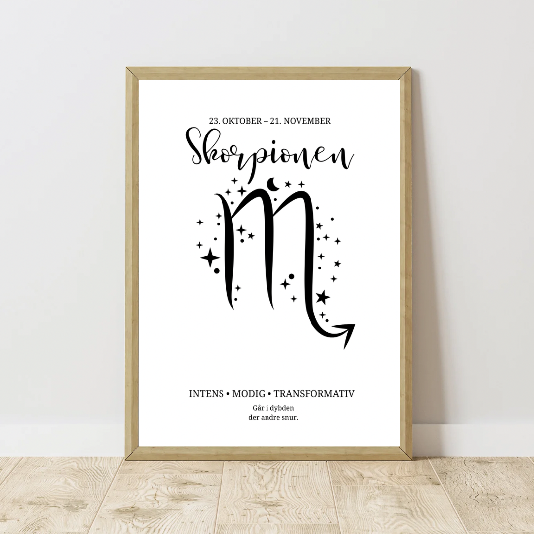 Stjernetegn plakat – Hvit, minimalistisk design