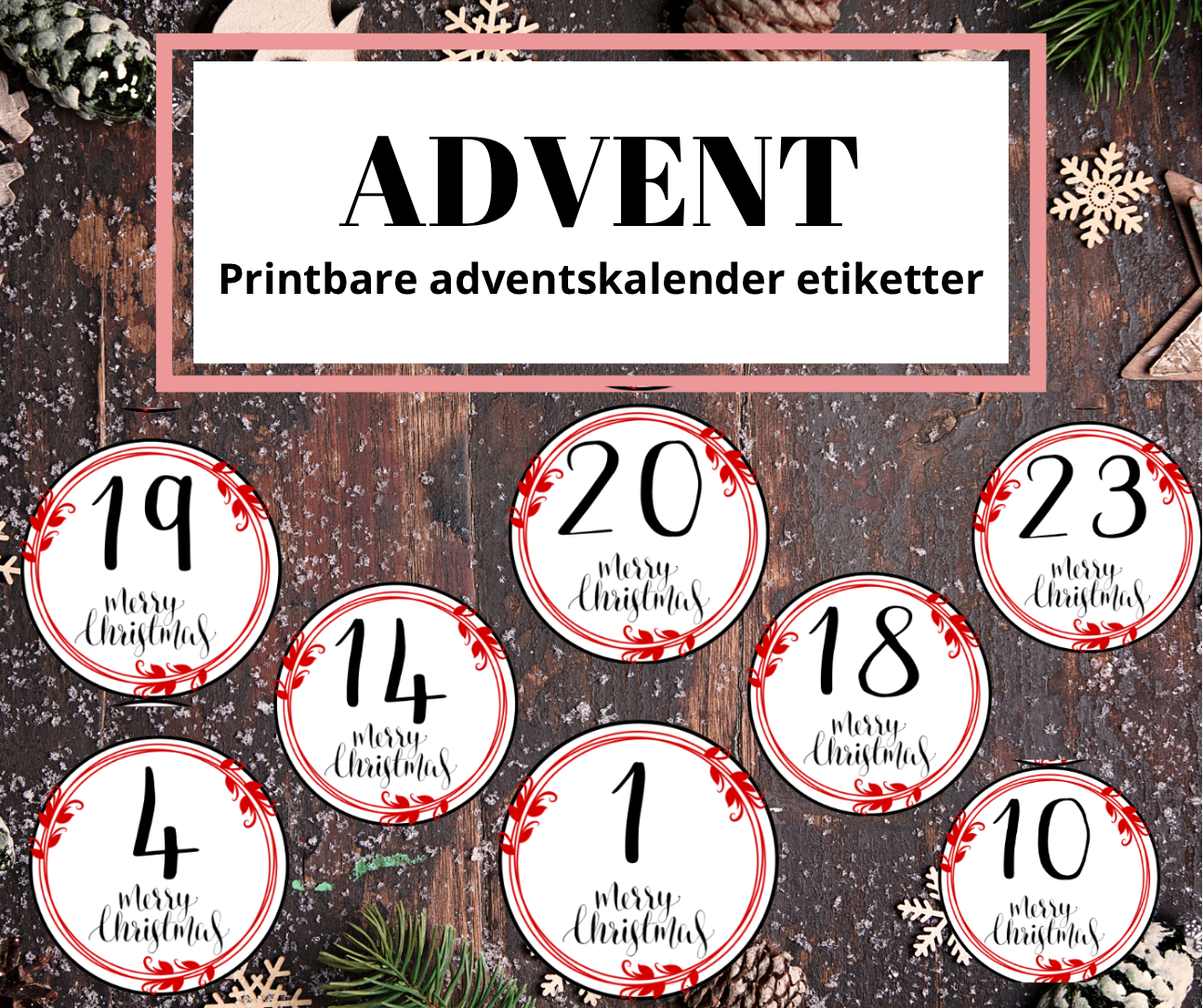 Adventskalender etiketter sort/rød