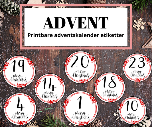 Adventskalender etiketter sort/rød