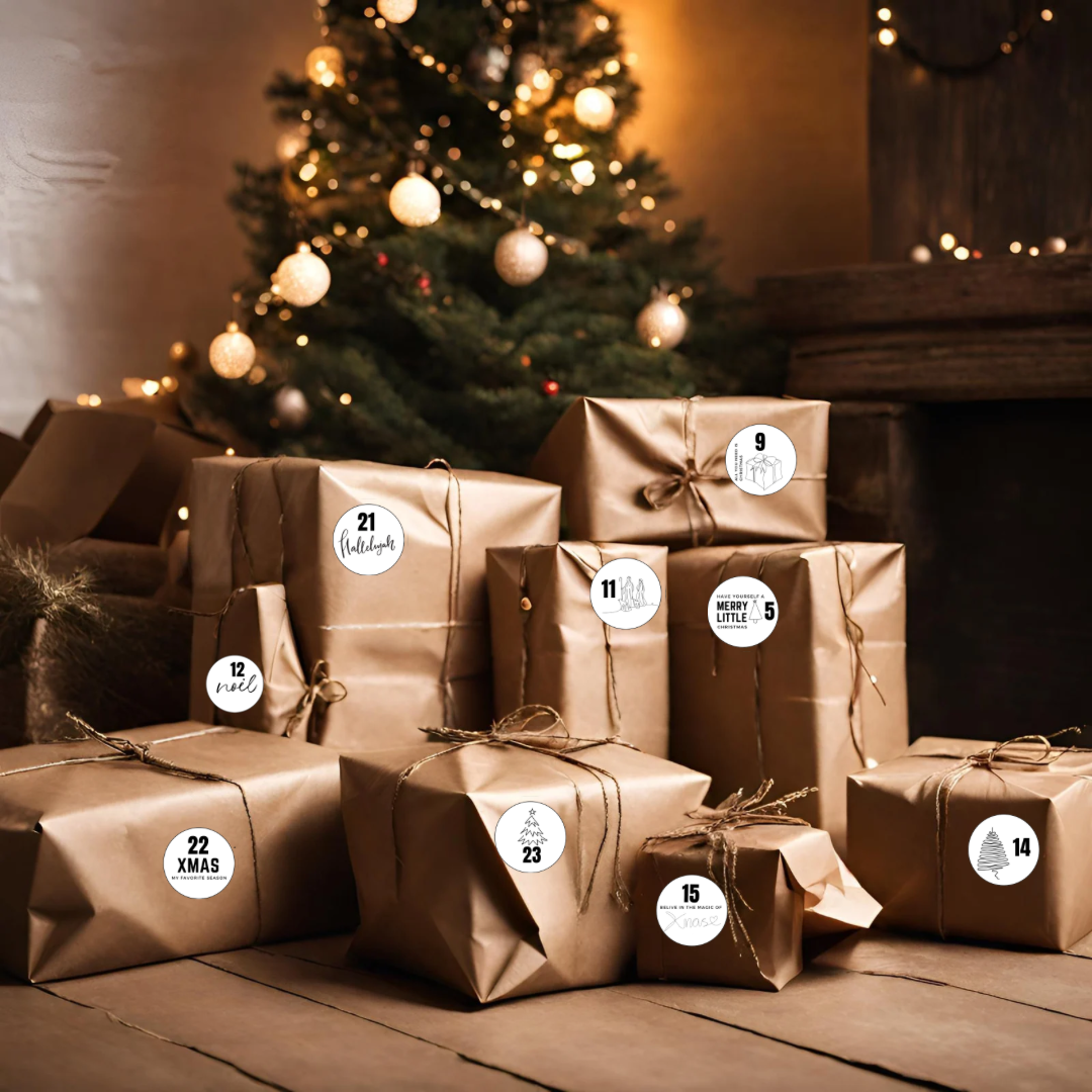 Adventskalender etiketter hvit