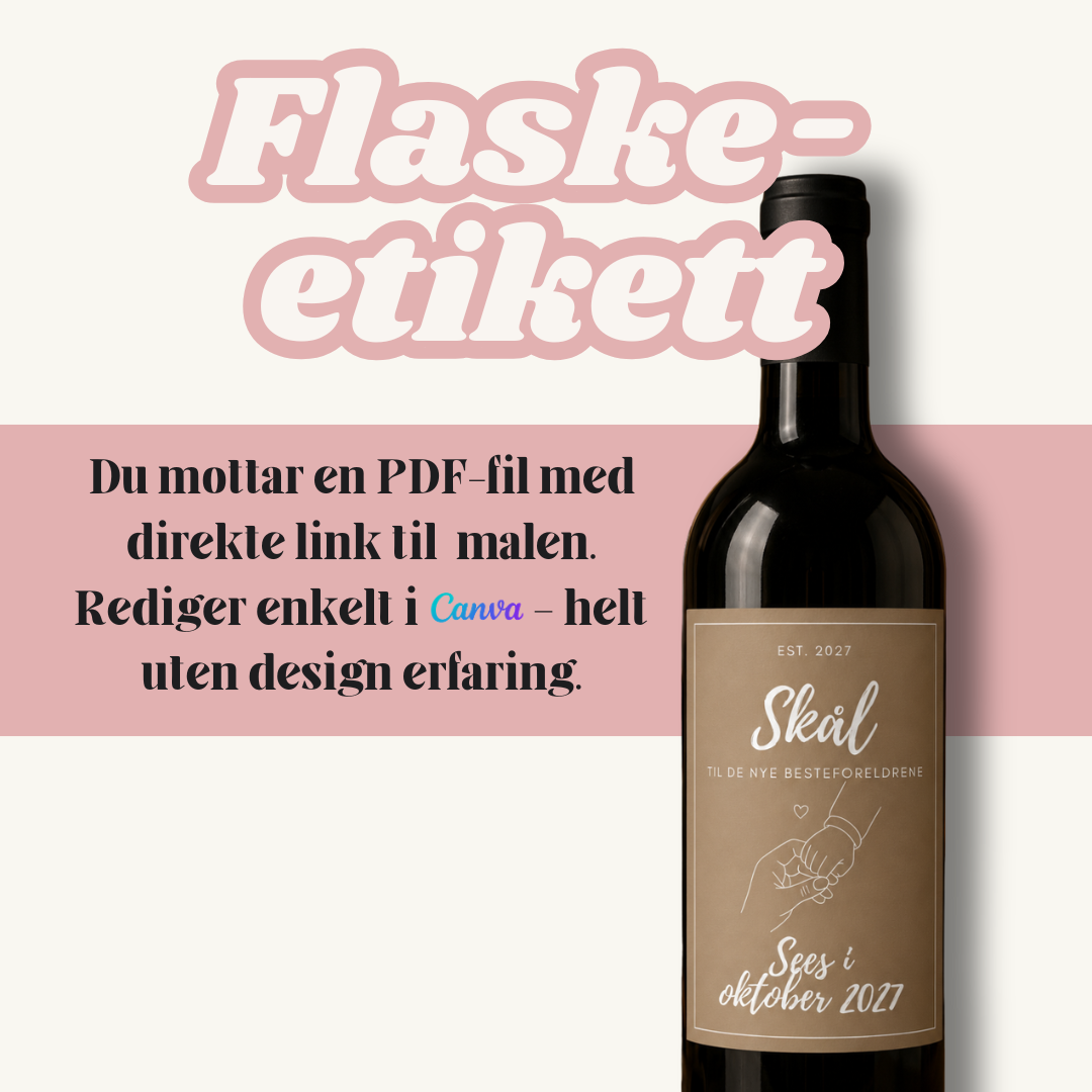 Graviditetannonsering beige | Personlig vineetikett til graviditet