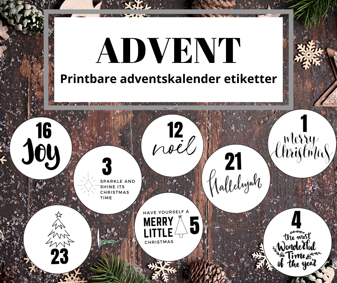 Adventskalender etiketter hvit