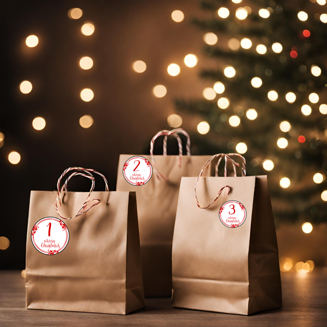 Adventskalender etiketter hvit/rød