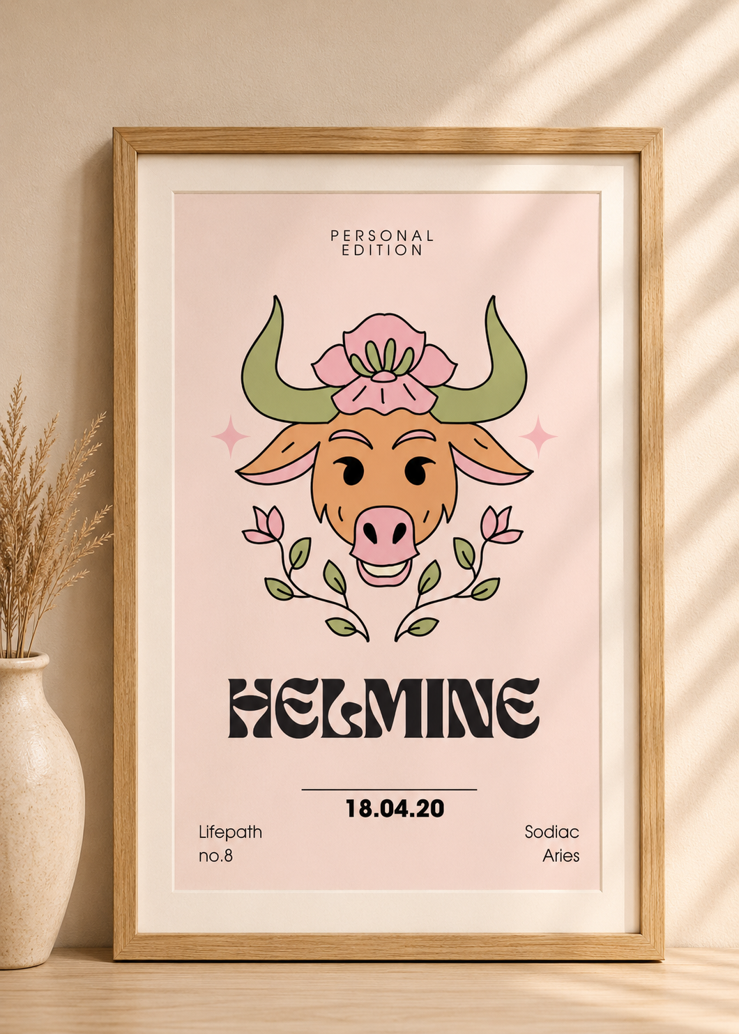 Personlig stjernetegnplakat – navn, fødselsdato og livsvei