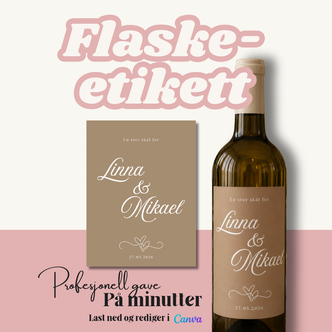 Personlig Vineetikett til Bryllup diy| Redigerbar Canva-mal