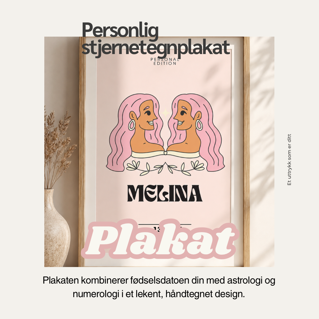 Personlig stjernetegnplakat – navn, fødselsdato og livsvei