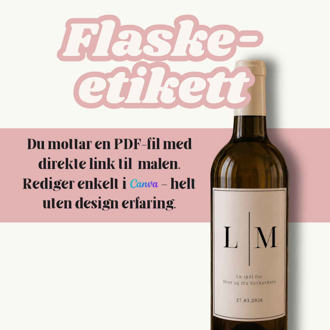 Personlig Vineetikett til Bryllup | Redigerbar Canva-mal
