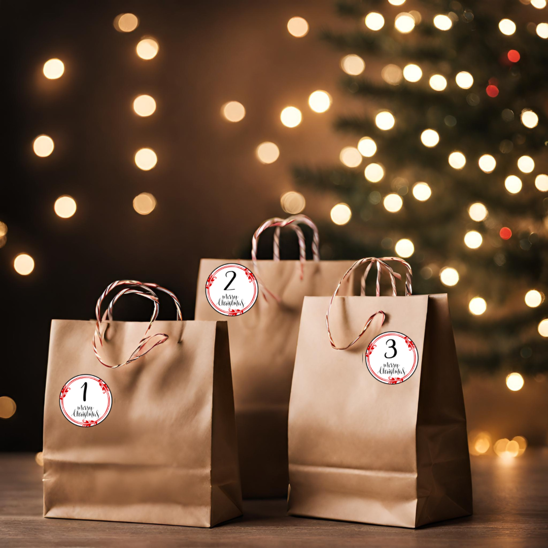 Adventskalender etiketter sort/rød