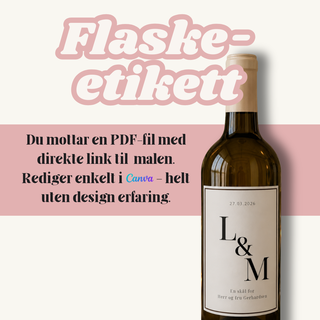 Personlig Vineetikett til Bryllup og bryllupsgave | Redigerbar Canva-mal