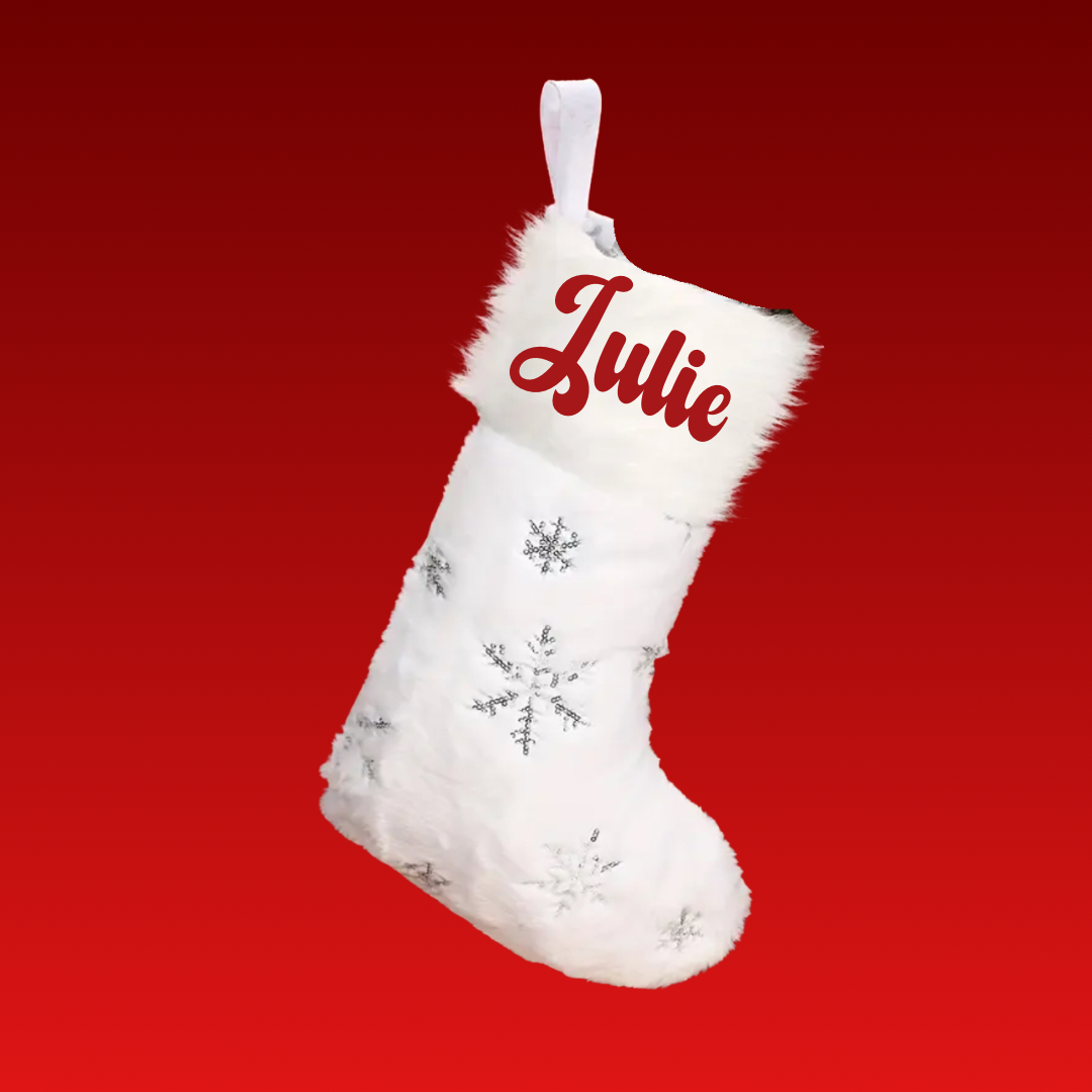Julestrømpe med navn hvit