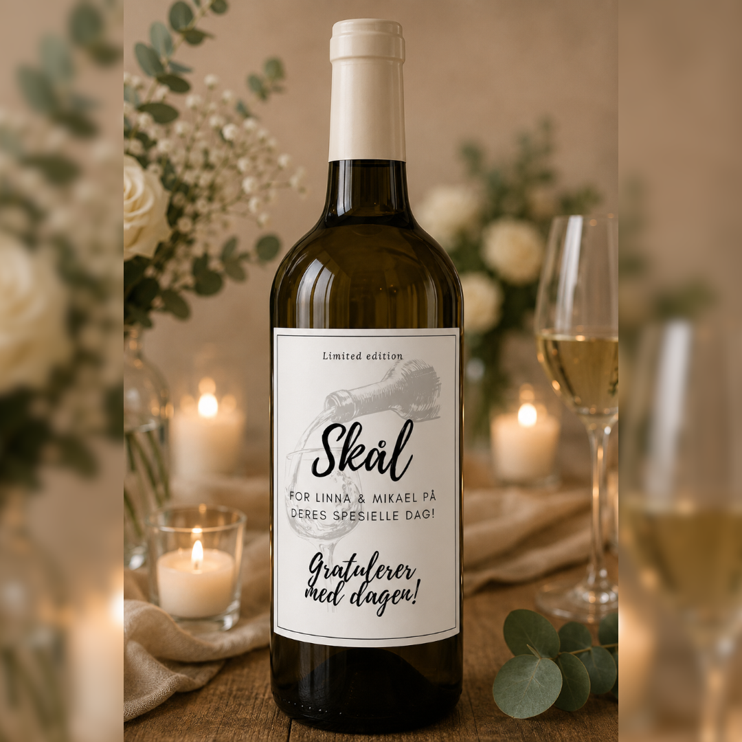 Personlig Vineetikett til jubileum, bryllup, fest | Redigerbar Canvamal