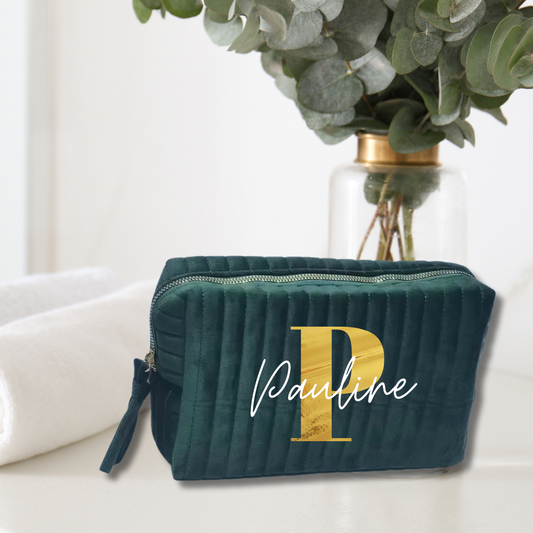 Toalettmappe i velur - grønn