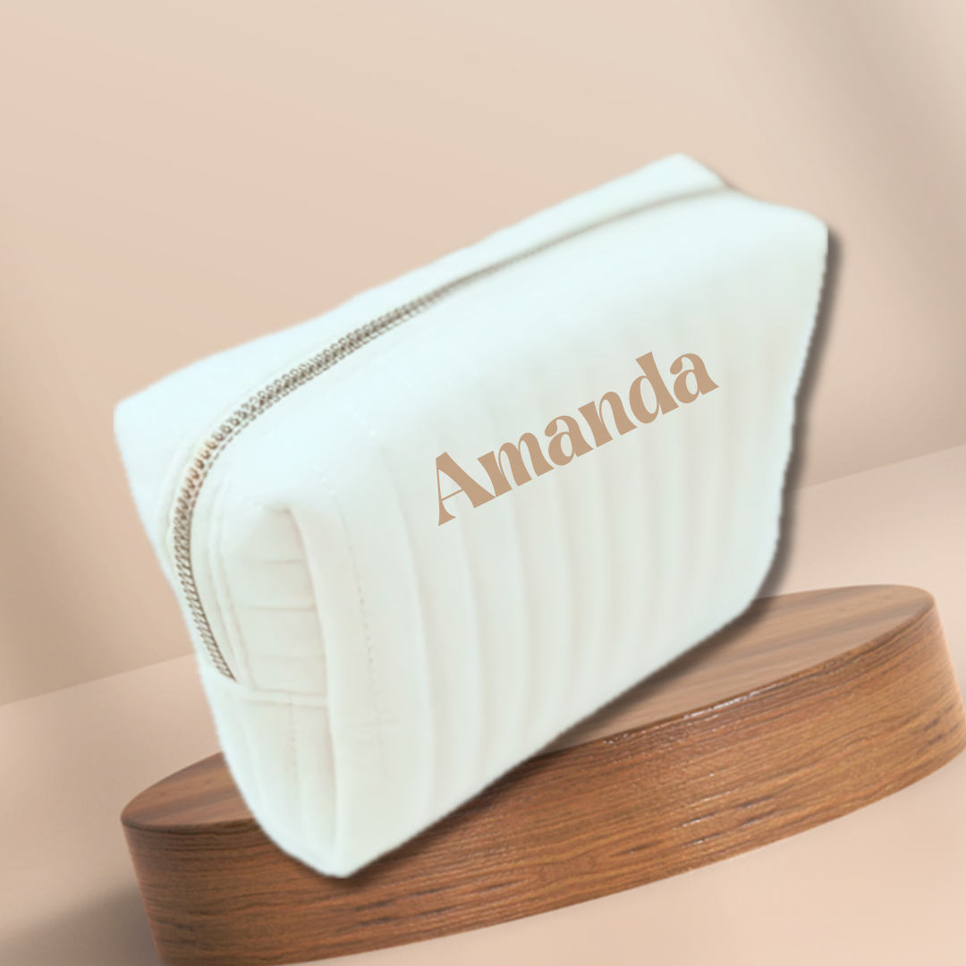 Toalettmappe i velur - hvit