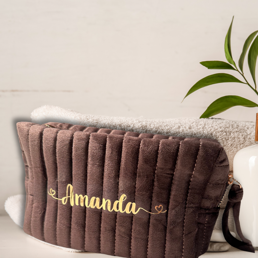 Toalettmappe i velur - brun