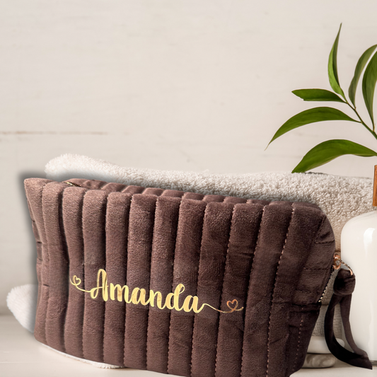 Toalettmappe i velur - brun