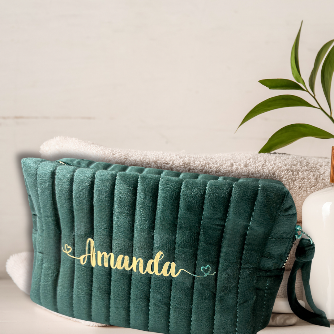 Toalettmappe i velur - grønn