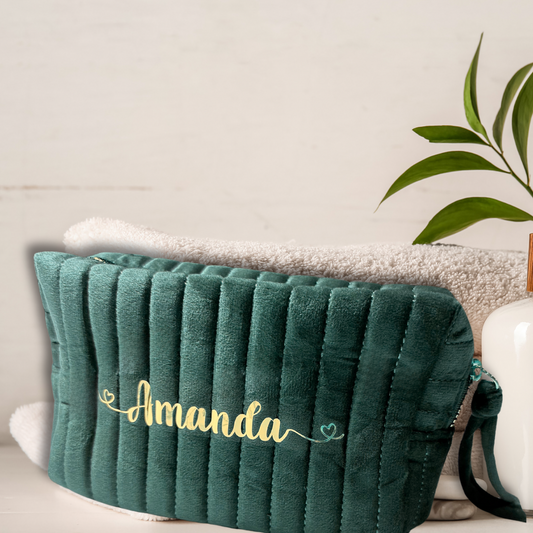 Toalettmappe i velur - grønn